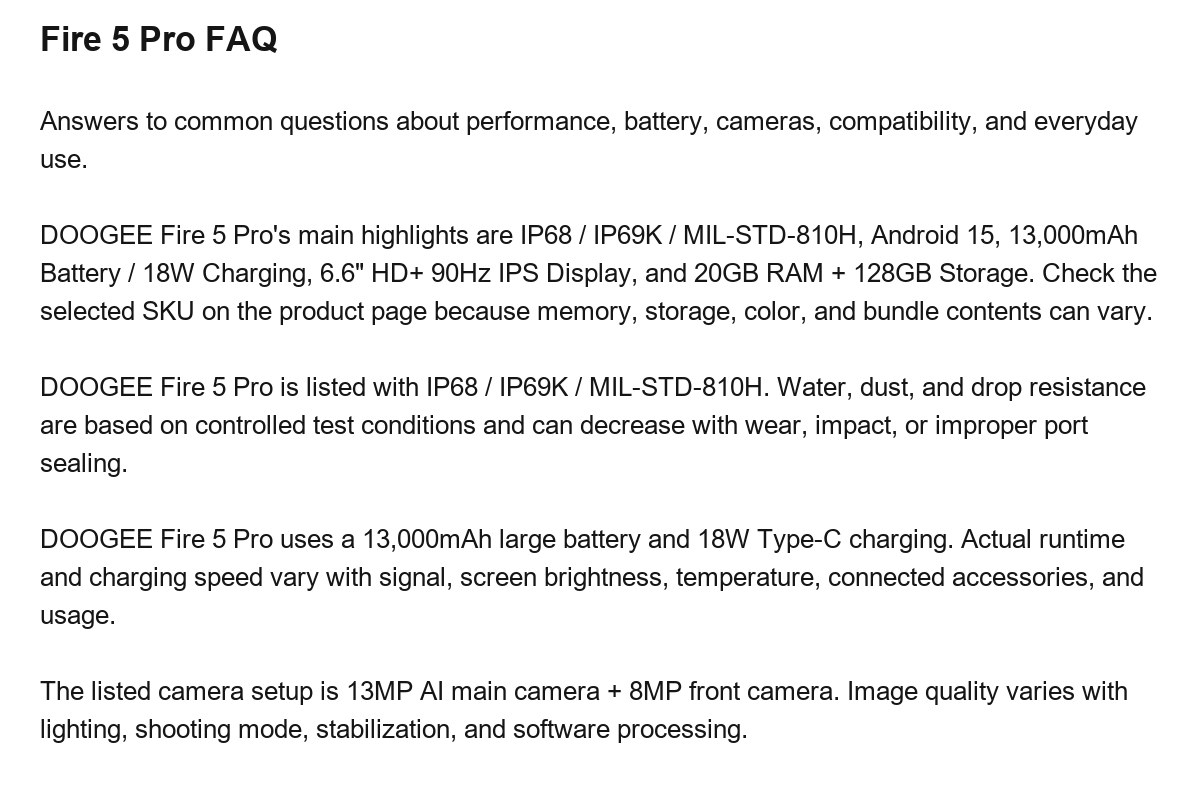 DOOGEE Fire 5 Pro product features 25
