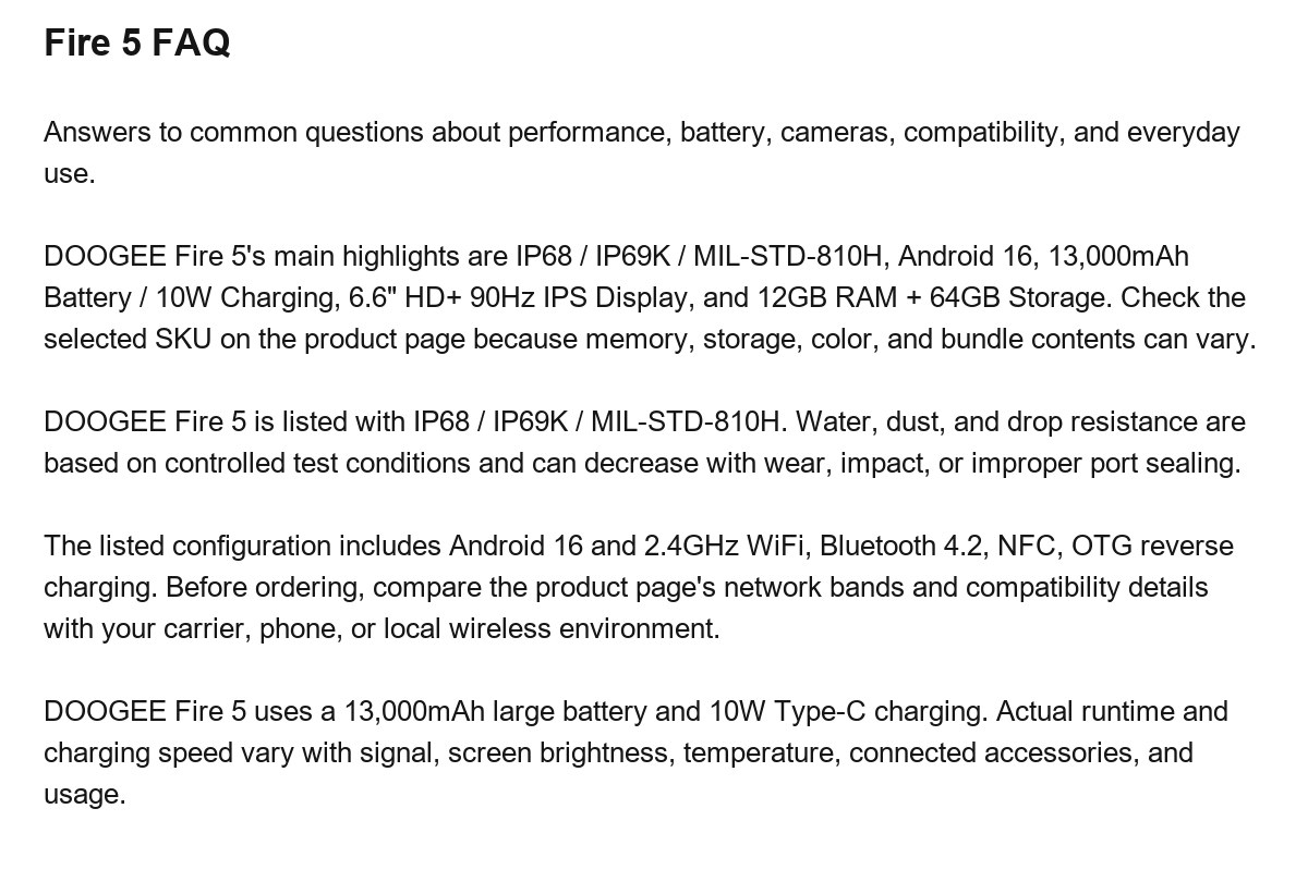 DOOGEE Fire 5 product features 25