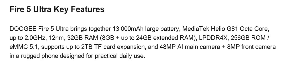 DOOGEE Fire 5 Ultra product features 8