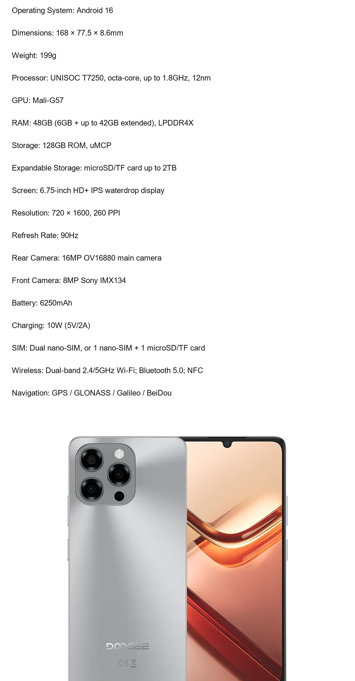 DOOGEE Note 58 product features 1