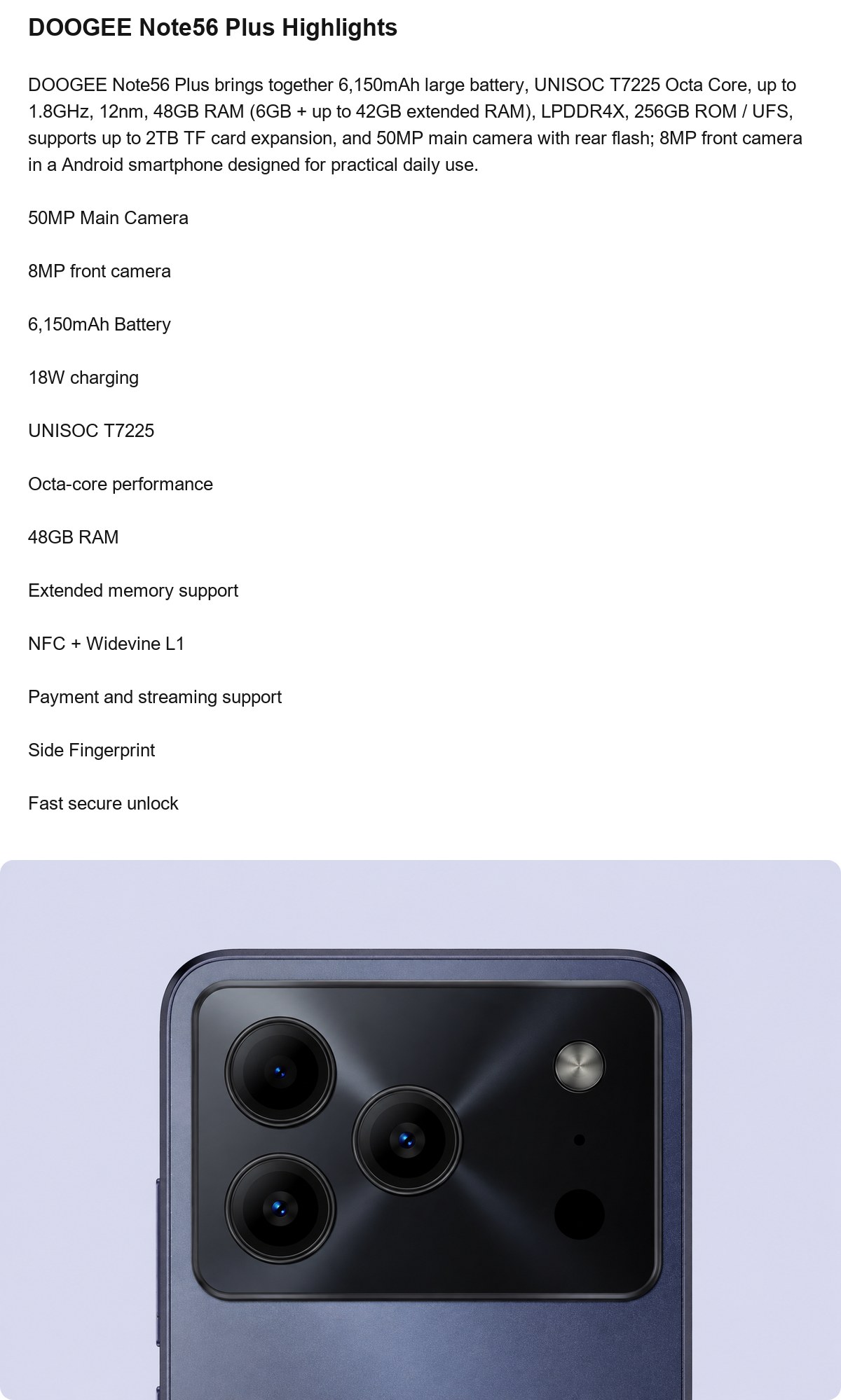 DOOGEE Note56 Plus product features 2
