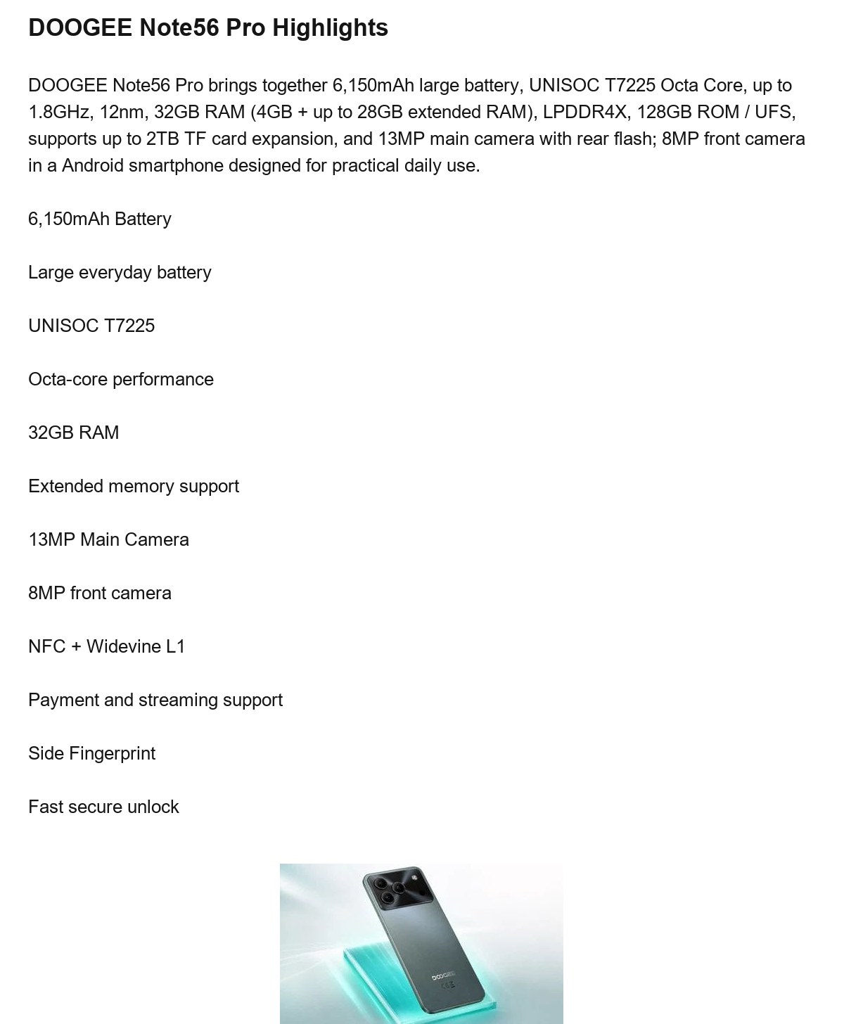 DOOGEE Note56 Pro product features 2