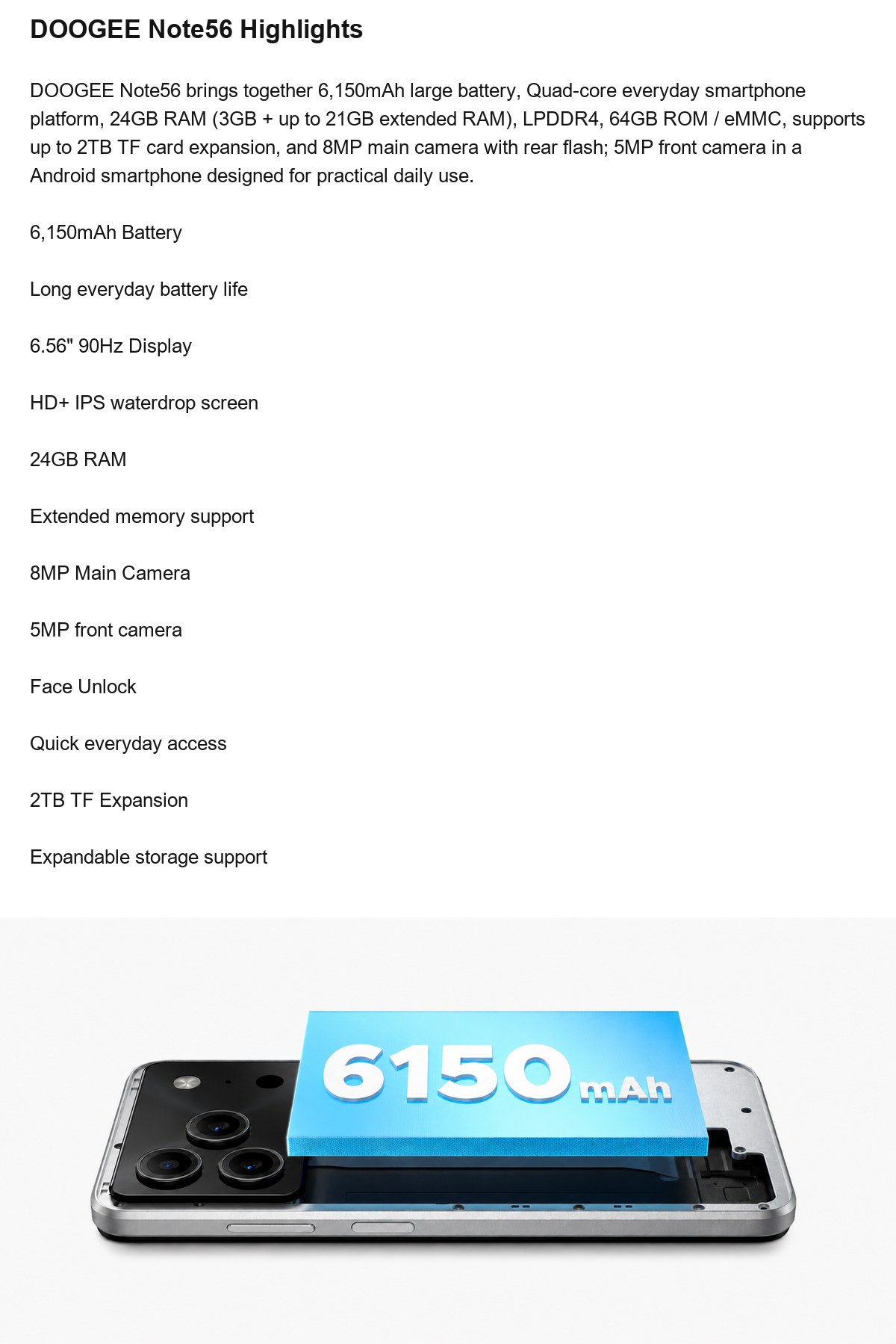 DOOGEE Note56 product features 2