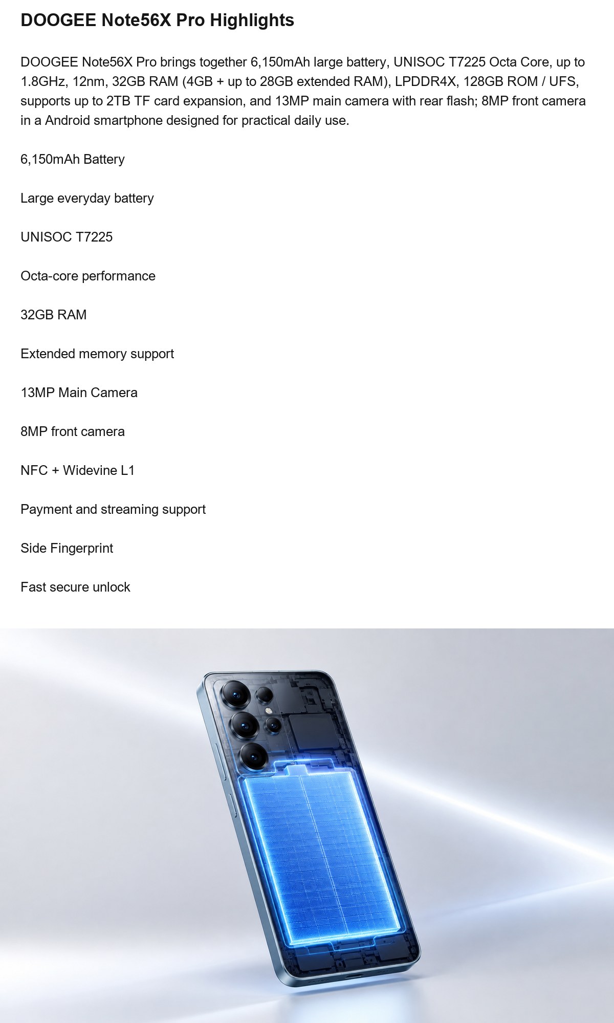 DOOGEE Note56X Pro product features 2