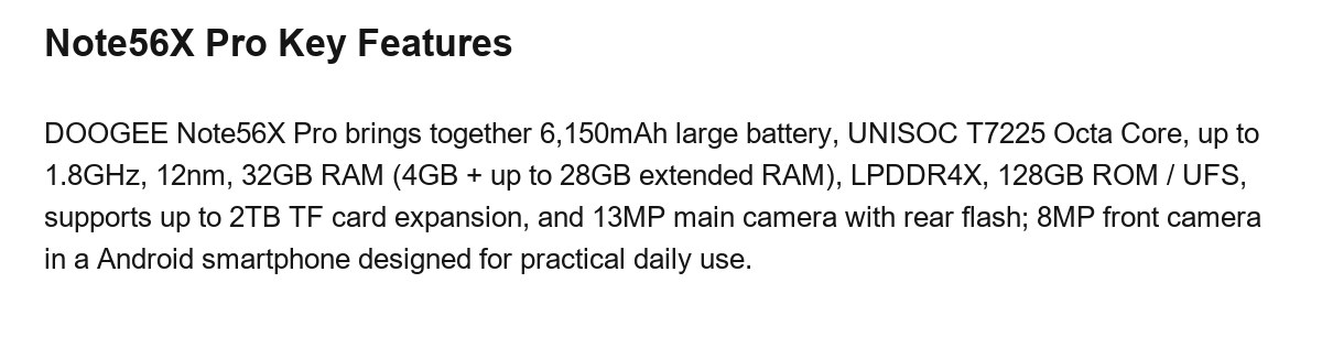 DOOGEE Note56X Pro product features 8