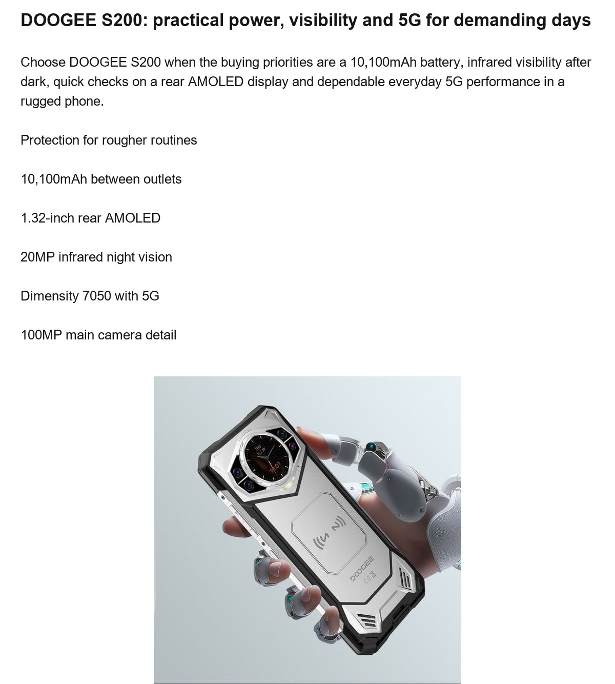 DOOGEE S200 product features 2