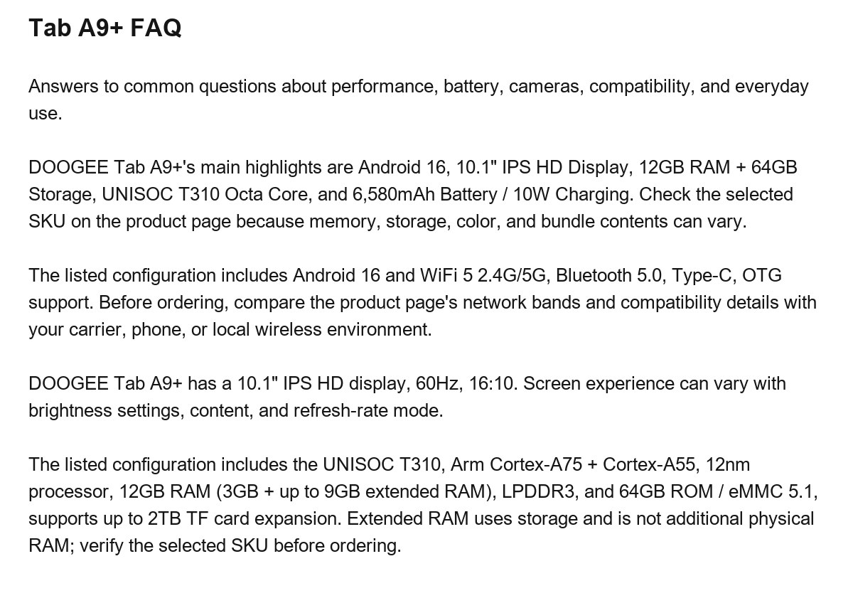 DOOGEE Tab A9+ product features 24