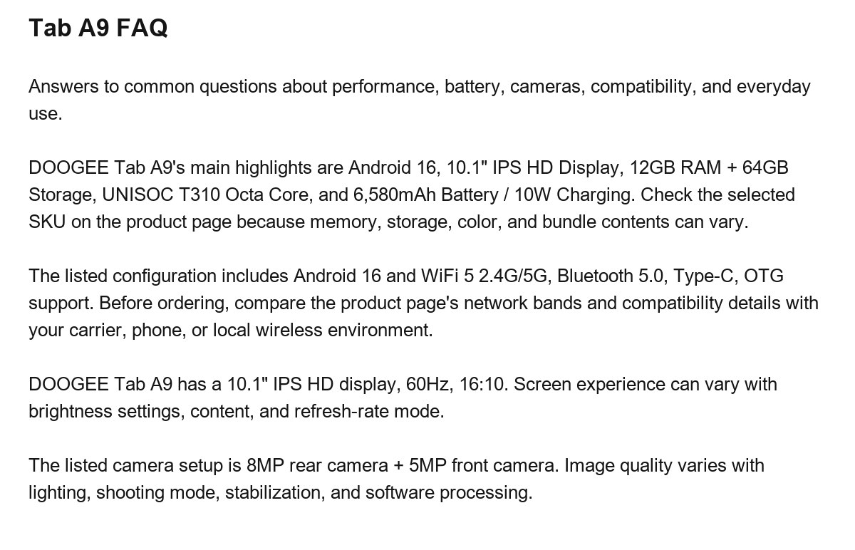 DOOGEE Tab A9 product features 25