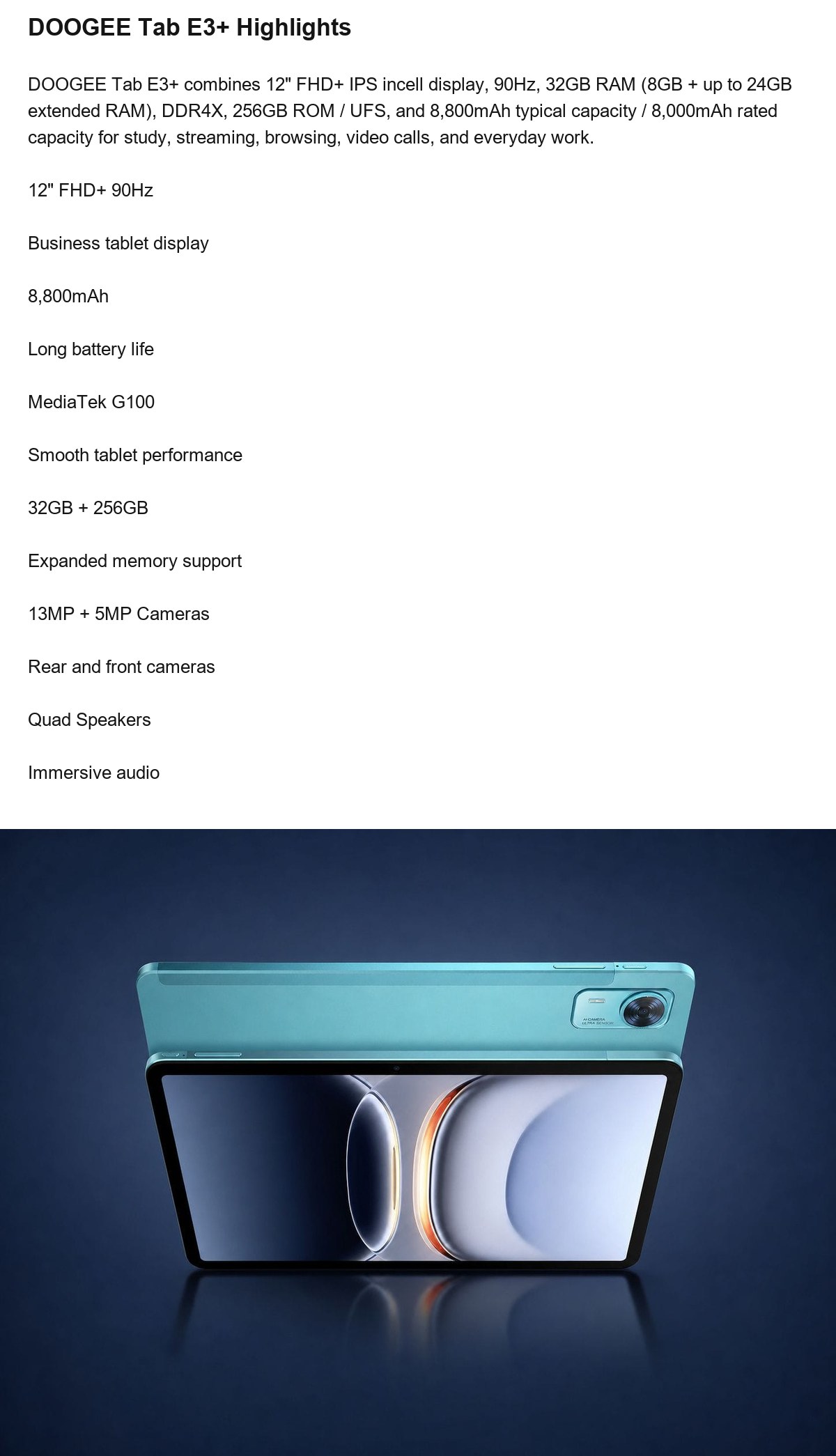 DOOGEE Tab E3+ product features 2