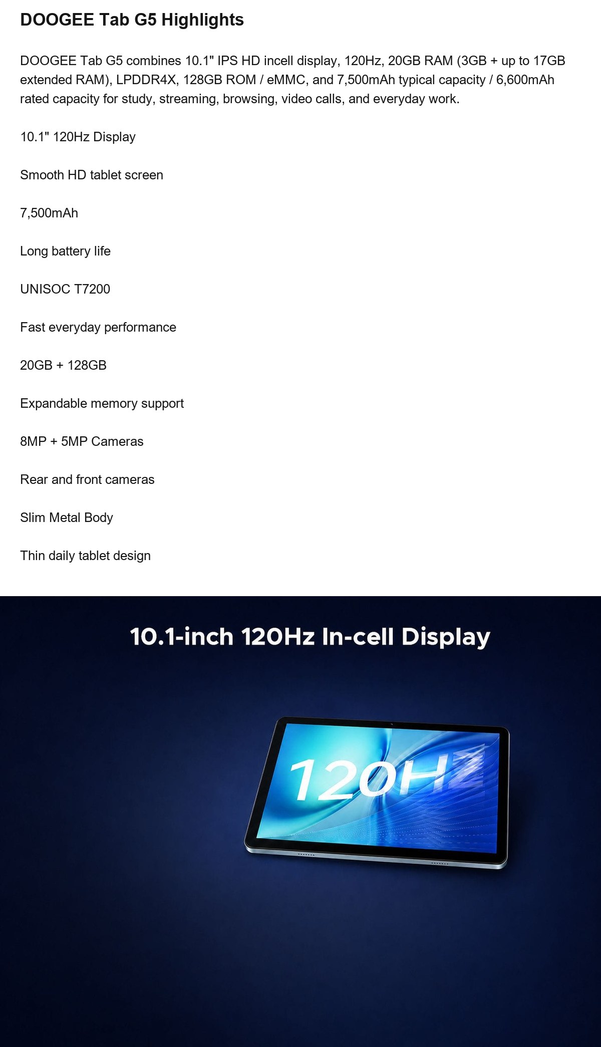 DOOGEE Tab G5 product features 2