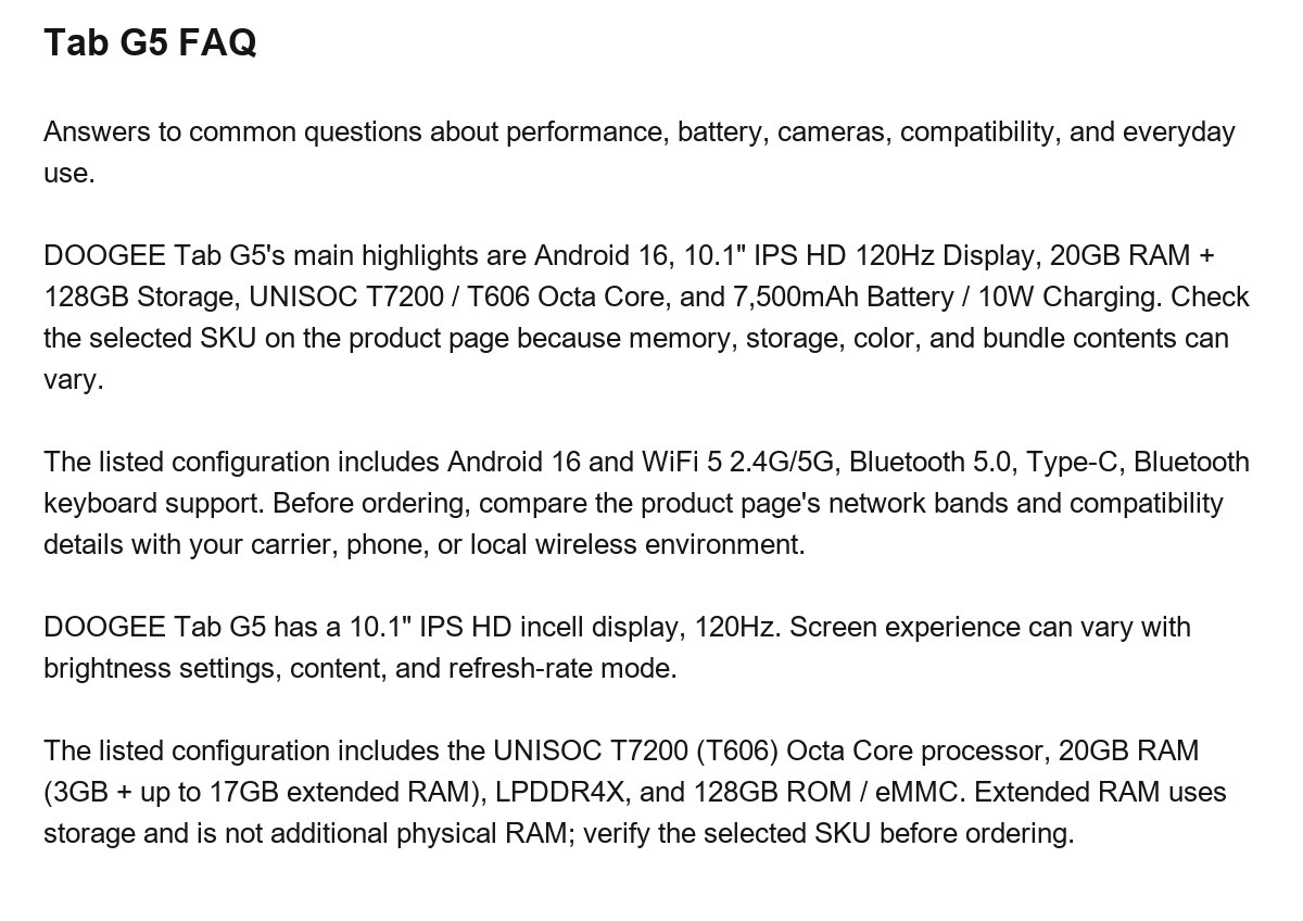 DOOGEE Tab G5 product features 25