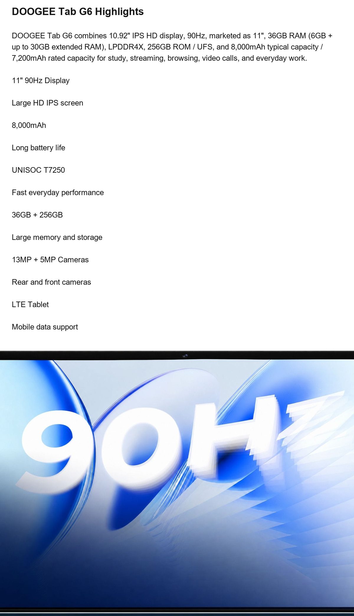 DOOGEE Tab G6 product features 2