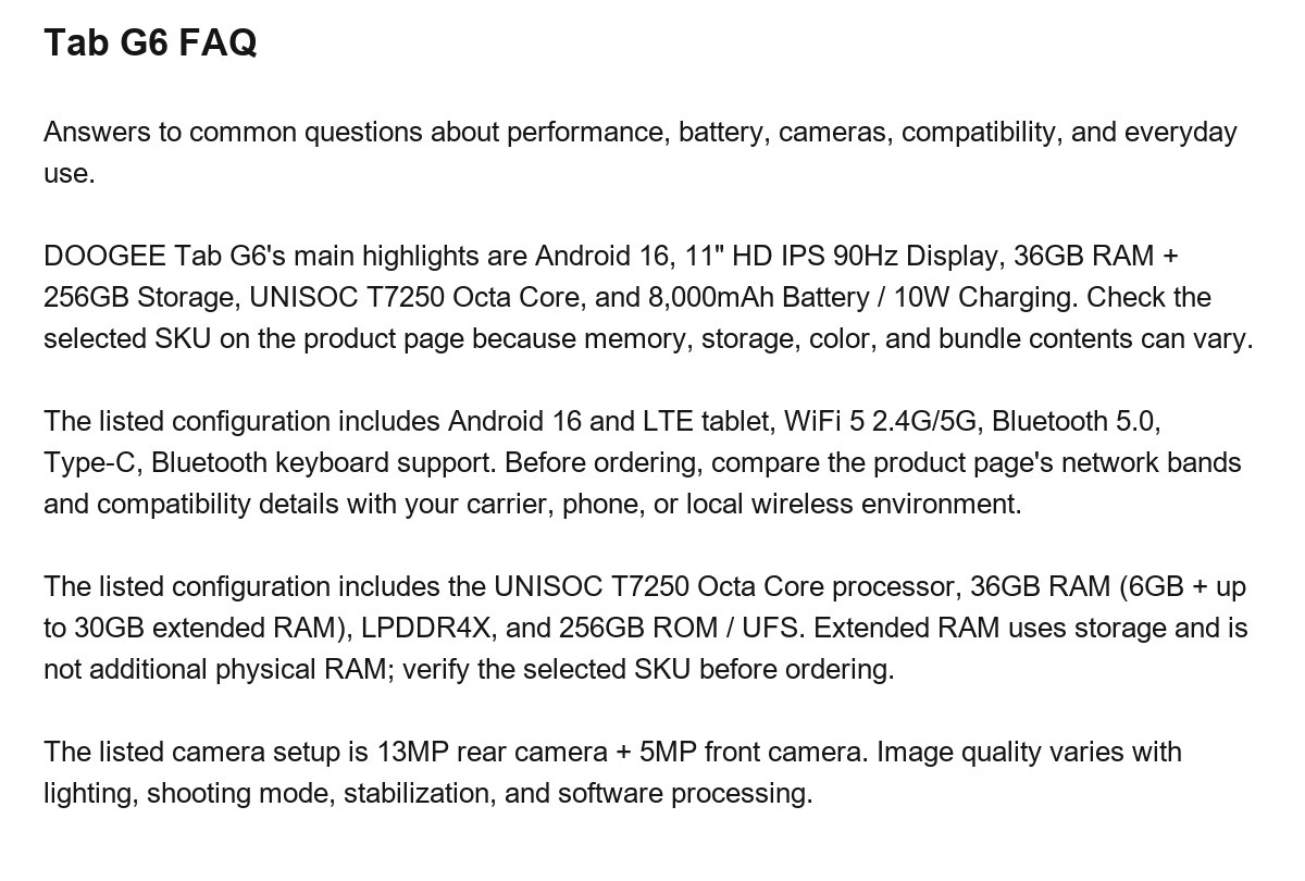 DOOGEE Tab G6 product features 25