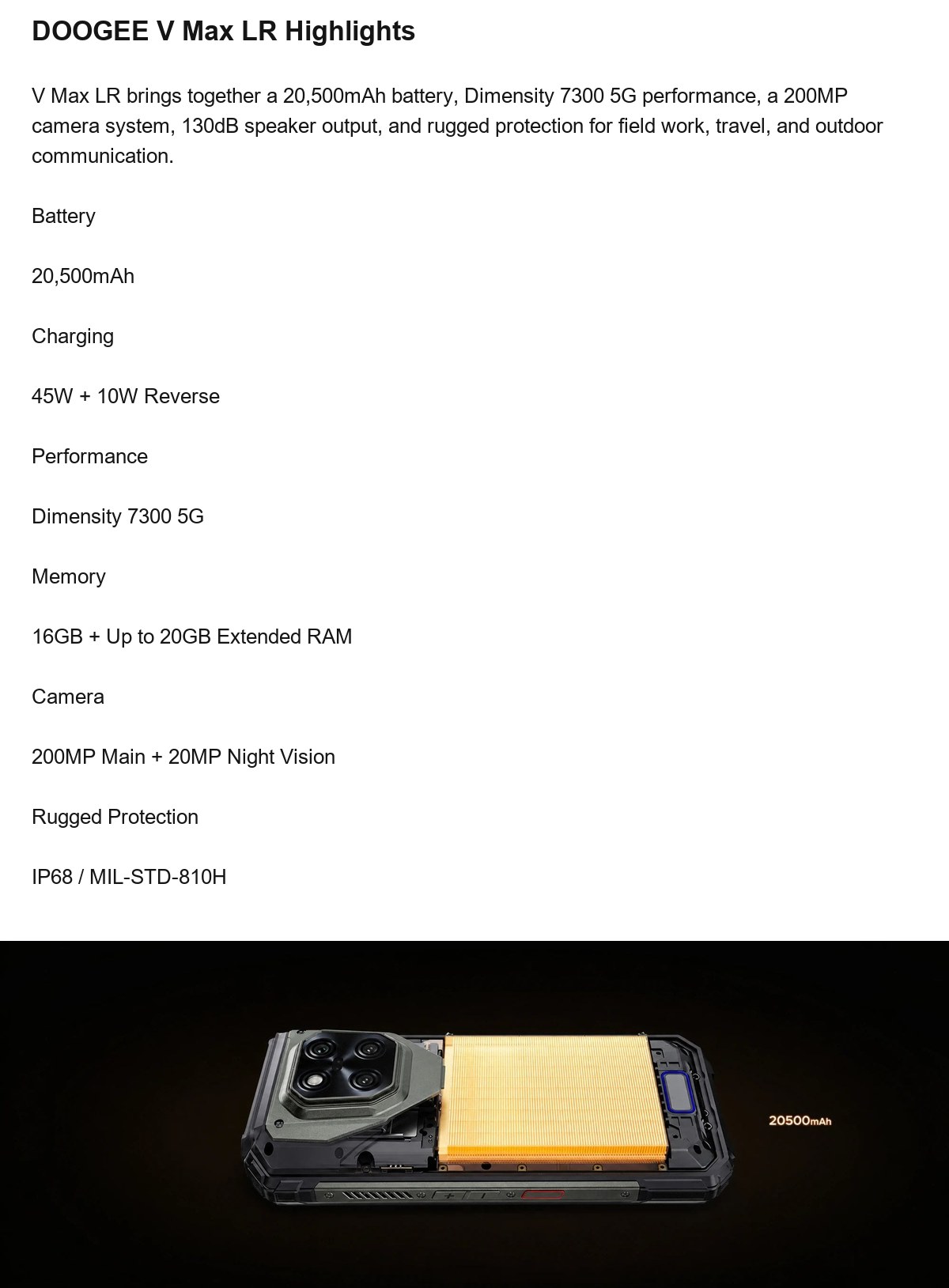 DOOGEE V Max LR product features 2