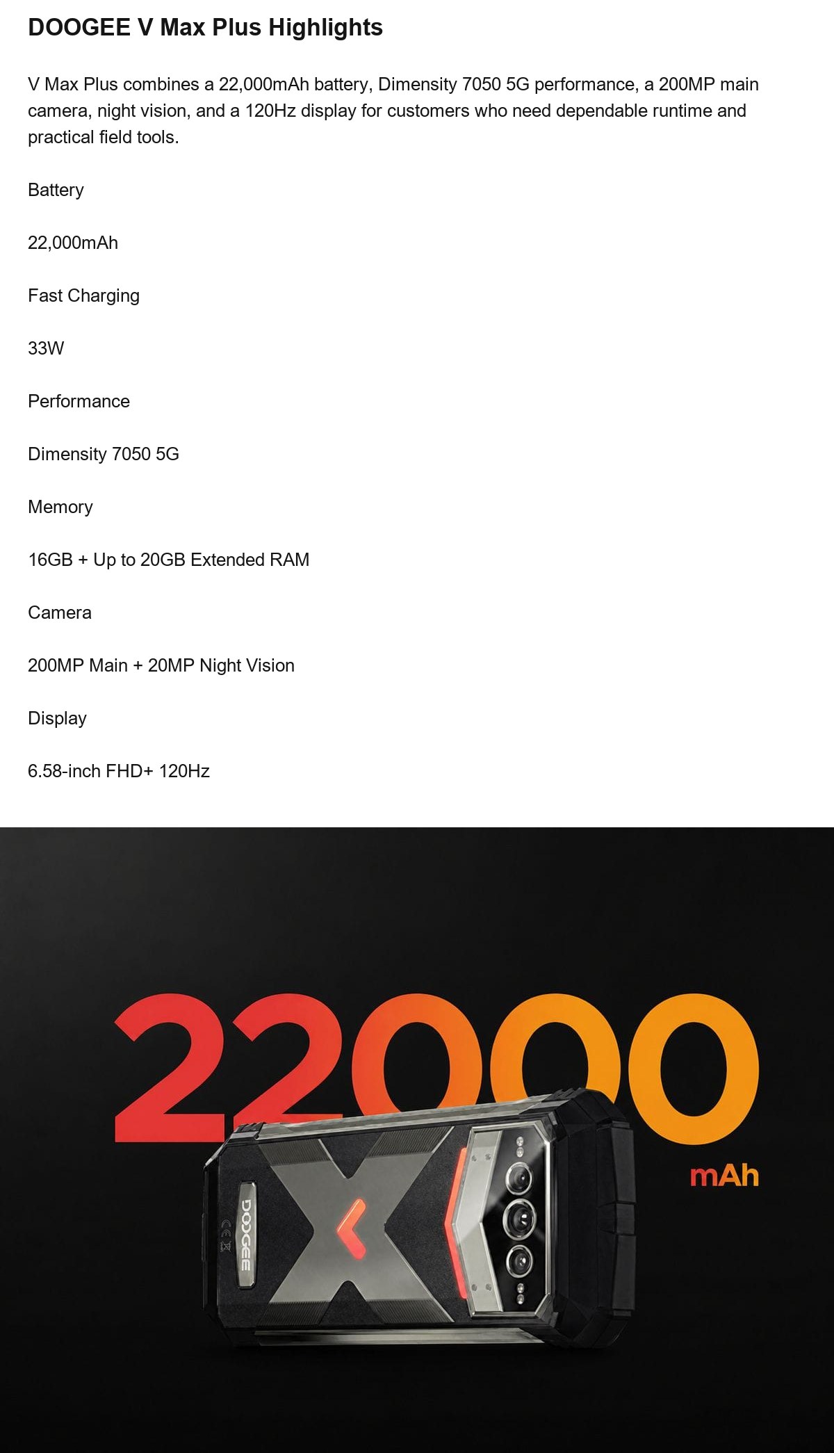 DOOGEE V Max Plus product features 2
