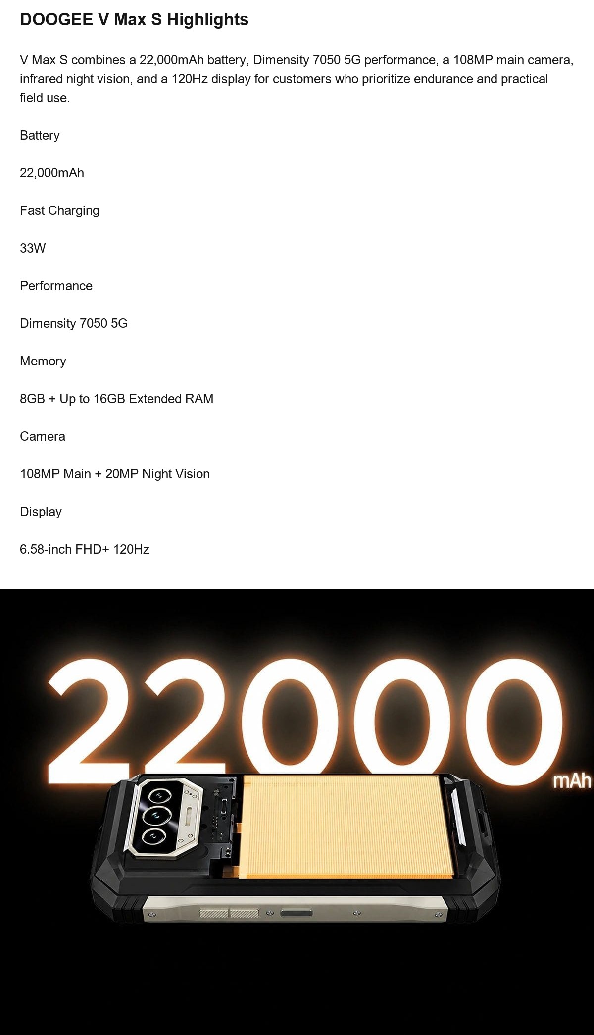 DOOGEE V Max S product features 2