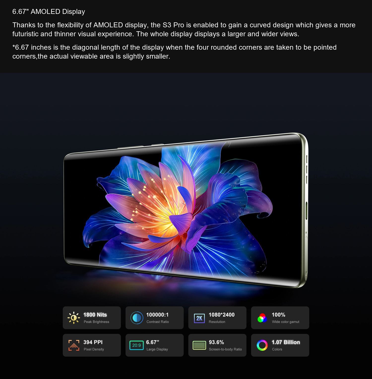 S3 Pro 6.67" AMOLED Display