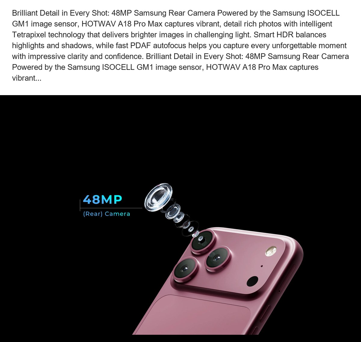Brilliant Detail in Every Shot: 48MP Samsung Rear Camera Powered by the Samsung ISOCELL GM1 image sensor, HOTWAV A18 Pro Max captu - view 29