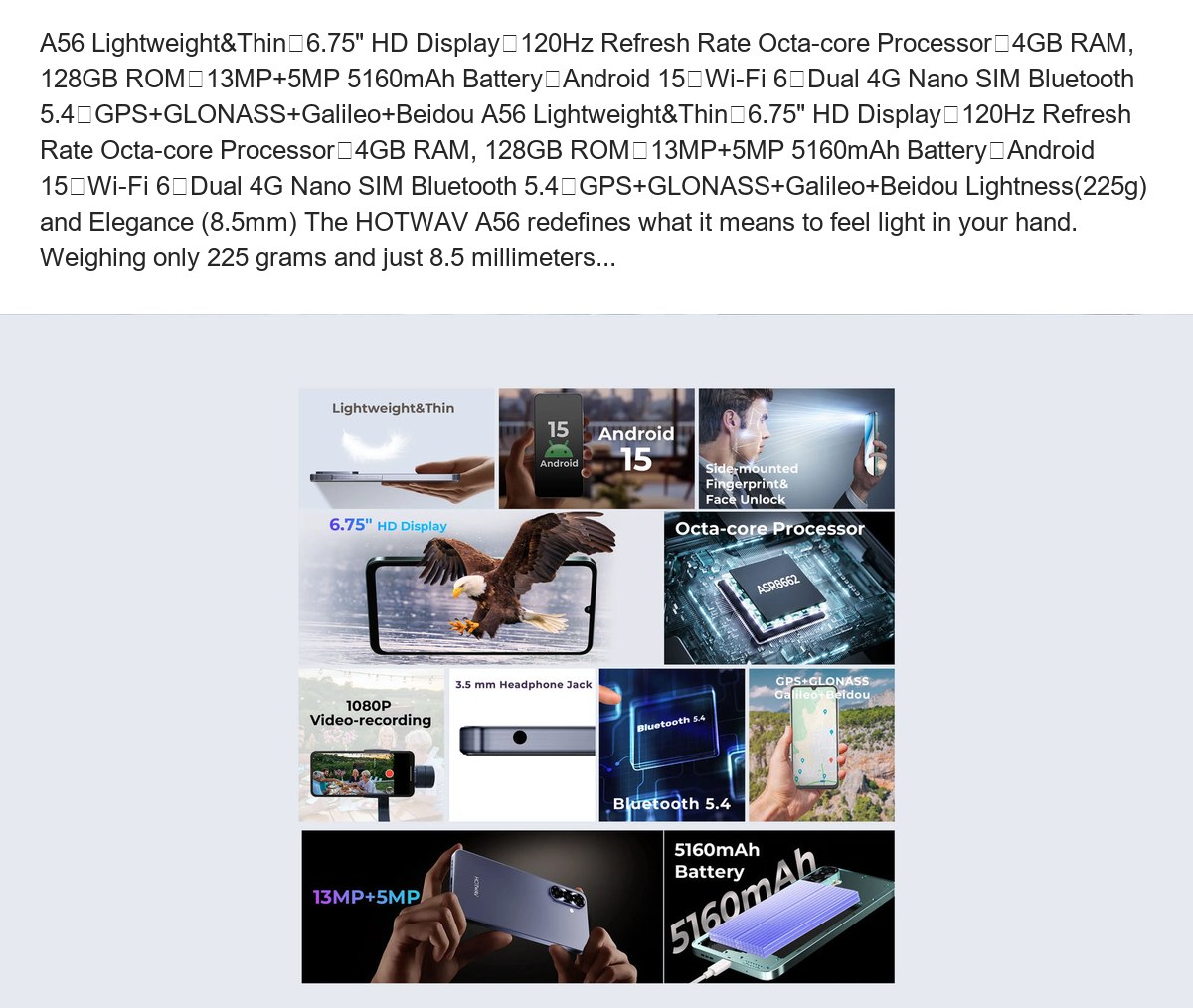 A56 Lightweight&Thin丨6.75" HD Display丨120Hz Refresh Rate Octa-core Processor丨4GB RAM, 128GB ROM丨13MP+5MP 5160mAh Battery丨Android 1 - view 2
