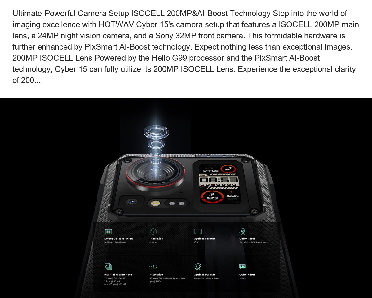 Ultimate-Powerful Camera Setup ISOCELL 200MP&AI-Boost Technology Step into the world of imaging excellence with HOTWAV Cyber 15's - view 44