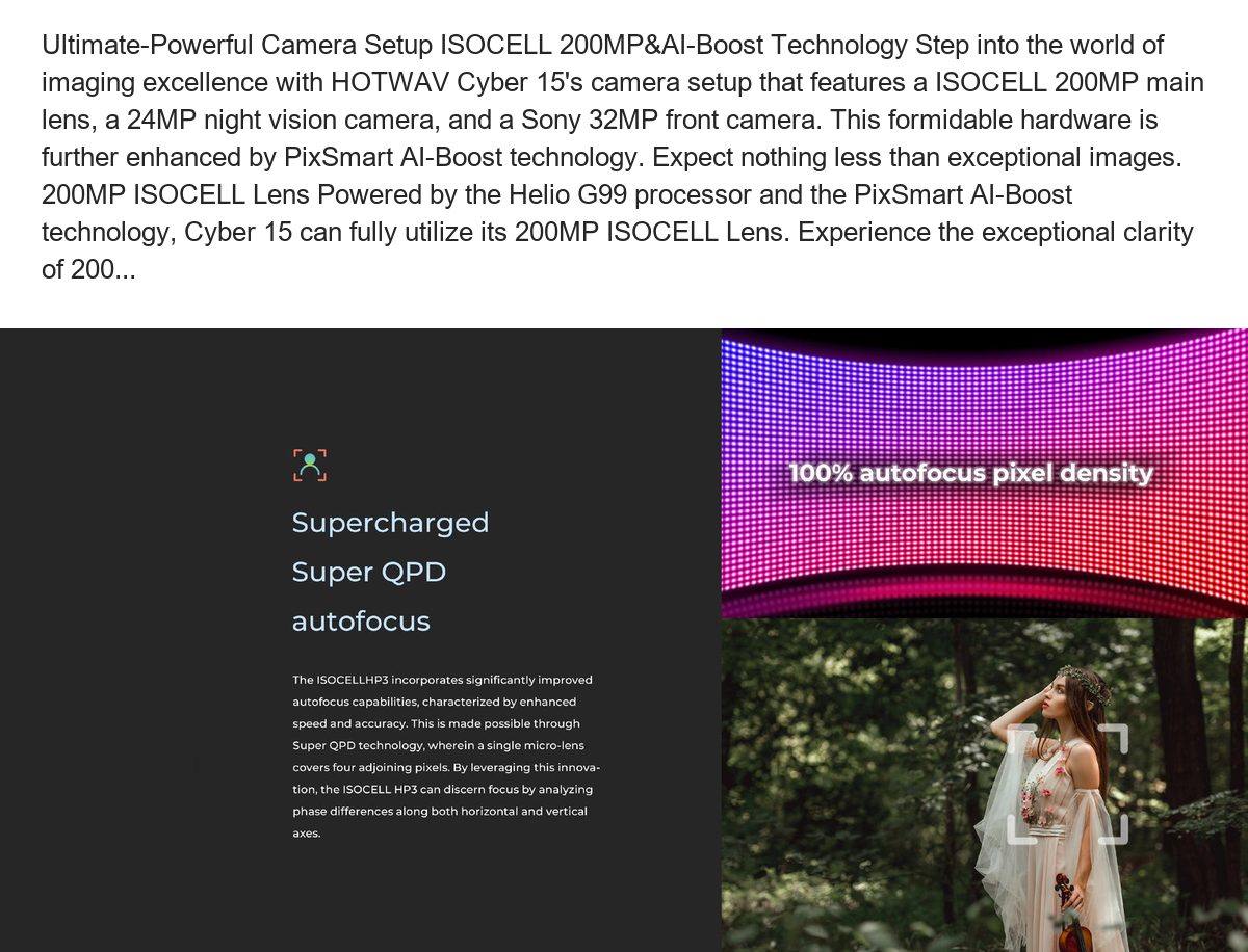 Ultimate-Powerful Camera Setup ISOCELL 200MP&AI-Boost Technology Step into the world of imaging excellence with HOTWAV Cyber 15's - view 51