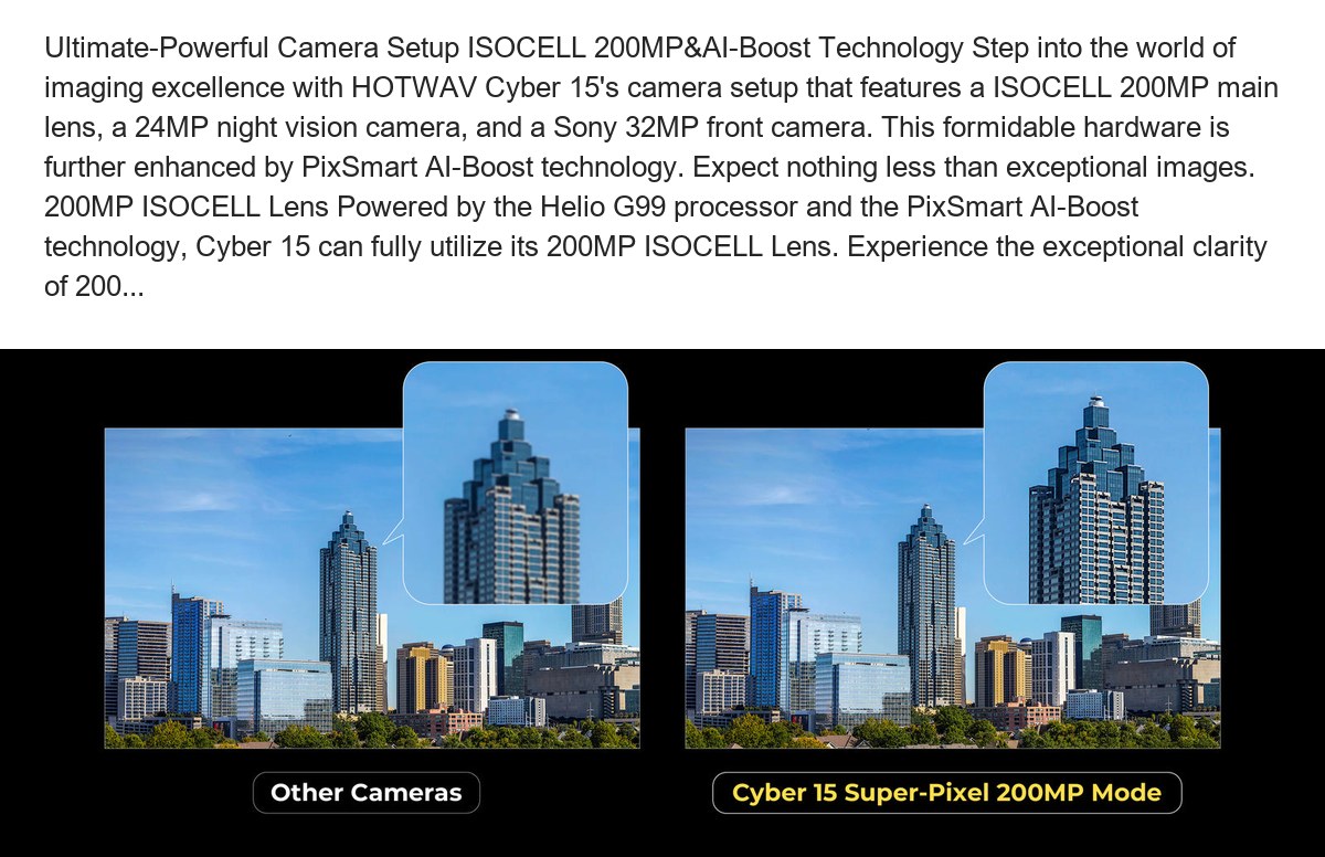 Ultimate-Powerful Camera Setup ISOCELL 200MP&AI-Boost Technology Step into the world of imaging excellence with HOTWAV Cyber 15's - view 56
