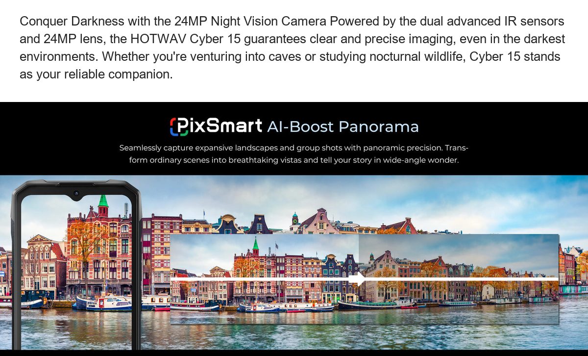 Conquer Darkness with the 24MP Night Vision Camera Powered by the dual advanced IR sensors and 24MP lens, the HOTWAV Cyber 15 guar - view 62