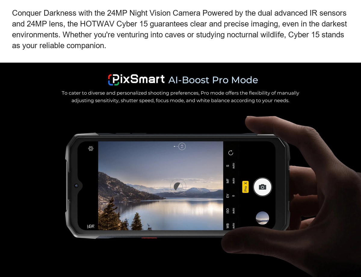 Conquer Darkness with the 24MP Night Vision Camera Powered by the dual advanced IR sensors and 24MP lens, the HOTWAV Cyber 15 guar - view 63