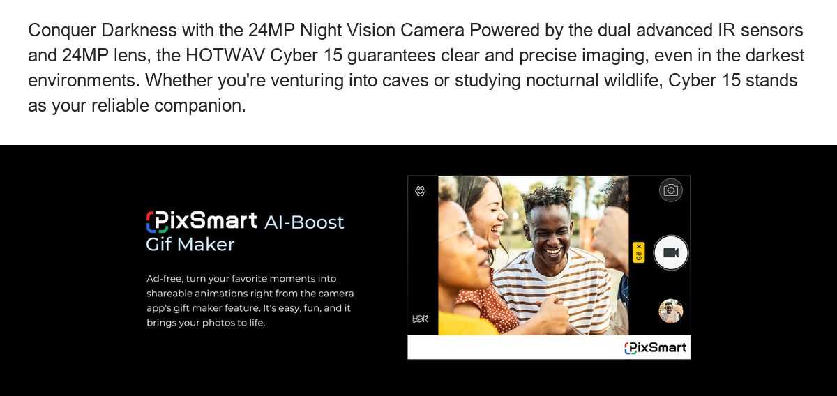 Conquer Darkness with the 24MP Night Vision Camera Powered by the dual advanced IR sensors and 24MP lens, the HOTWAV Cyber 15 guar - view 66