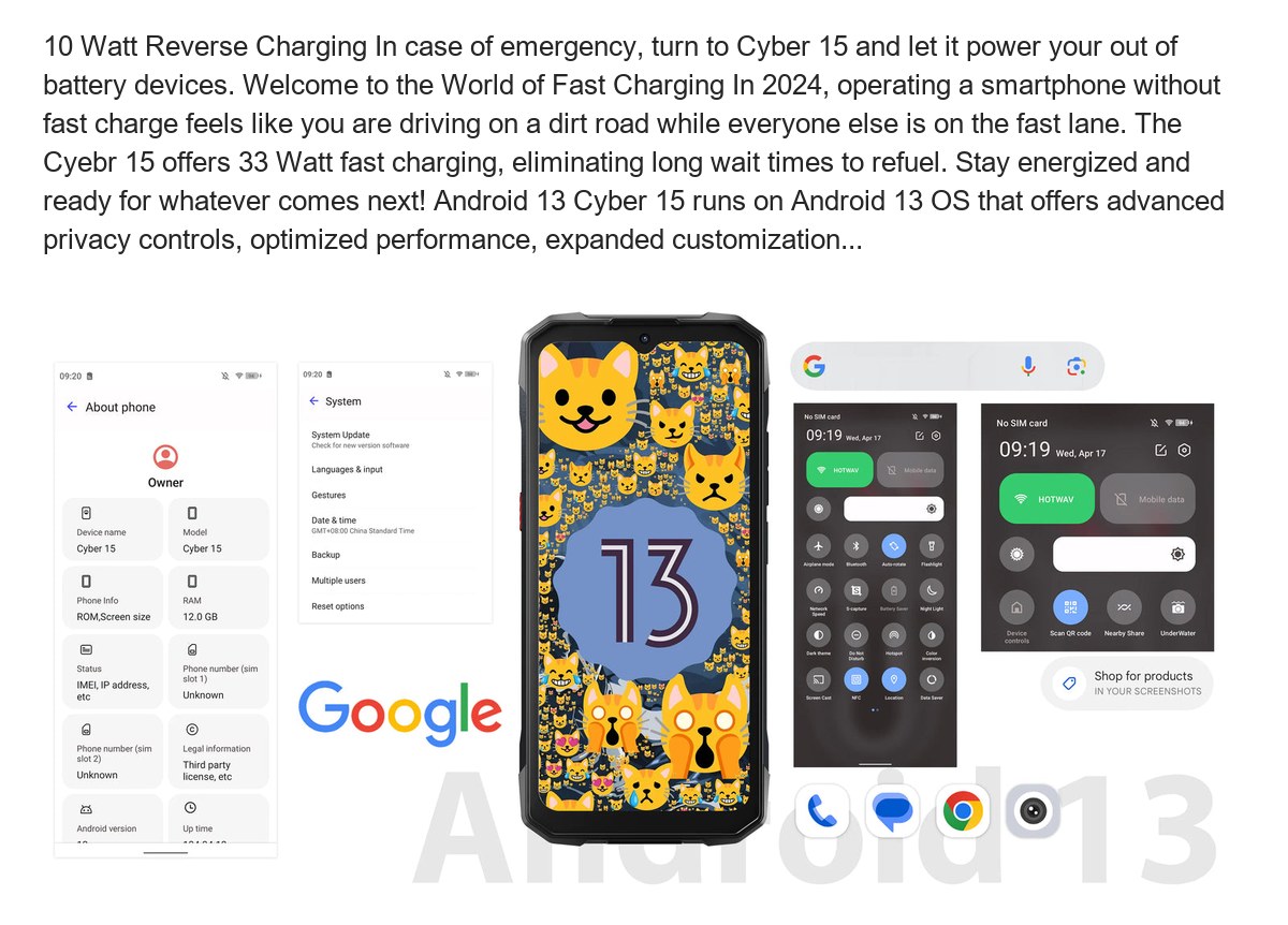 10 Watt Reverse Charging In case of emergency, turn to Cyber 15 and let it power your out of battery devices. Welcome to the World - view 92