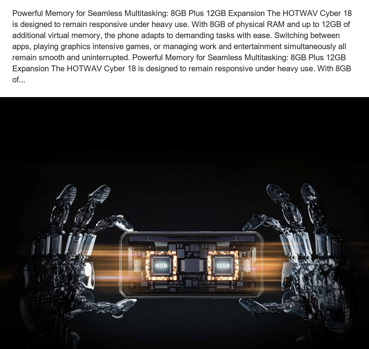 Powerful Memory for Seamless Multitasking: 8GB Plus 12GB Expansion The HOTWAV Cyber 18 is designed to remain responsive under heav - view 27