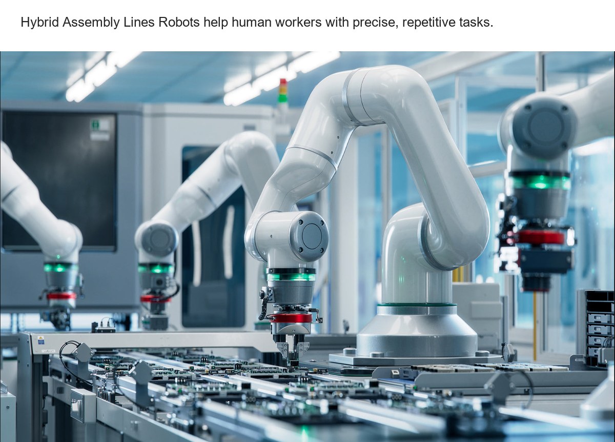Automated optical Inspection(Aol) Cameras and Al are used to ensure everycomponentis perfectly placed Hybrid Assembly Lines Robots - view 18