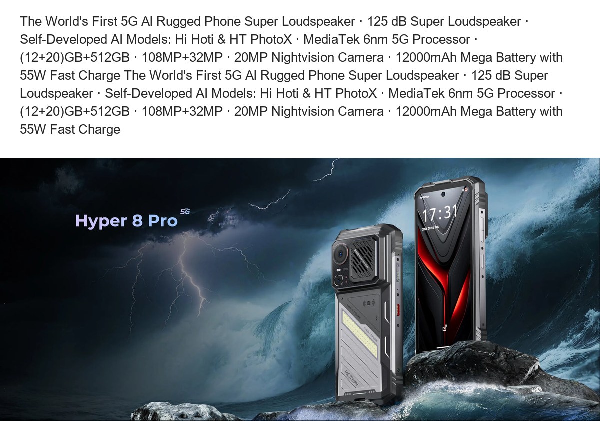 The World's First 5G Al Rugged Phone Super Loudspeaker · 125 dB Super Loudspeaker · Self-Developed AI Models: Hi Hoti & HT PhotoX - view 11