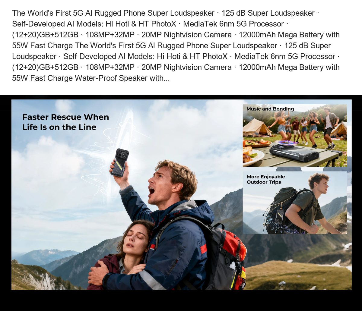 The World's First 5G Al Rugged Phone Super Loudspeaker · 125 dB Super Loudspeaker · Self-Developed AI Models: Hi Hoti & HT PhotoX - view 15