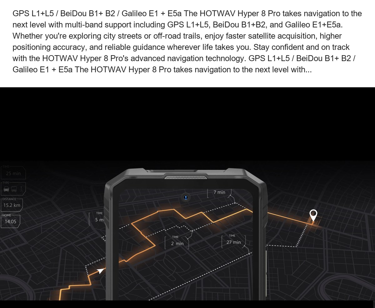 GPS L1+L5 / BeiDou B1+ B2 / Galileo E1 + E5a The HOTWAV Hyper 8 Pro takes navigation to the next level with multi-band support inc - view 35