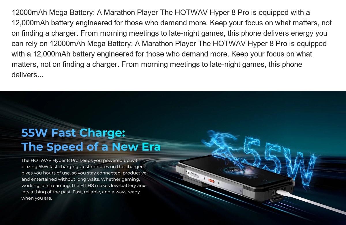 12000mAh Mega Battery: A Marathon Player The HOTWAV Hyper 8 Pro is equipped with a 12,000mAh battery engineered for those who dema - view 44
