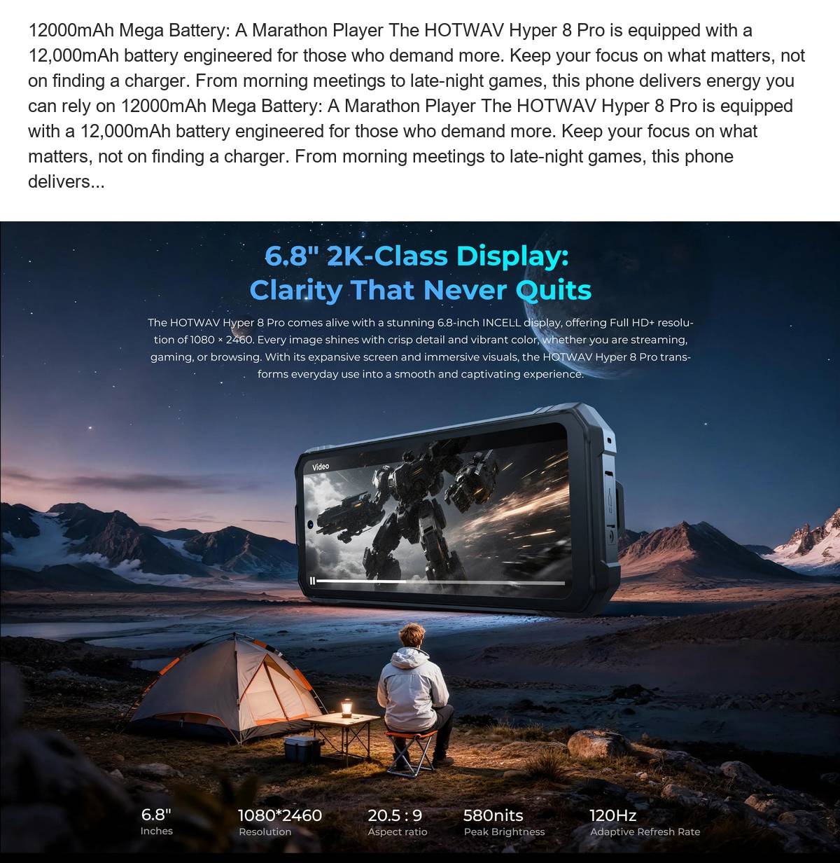 12000mAh Mega Battery: A Marathon Player The HOTWAV Hyper 8 Pro is equipped with a 12,000mAh battery engineered for those who dema - view 50