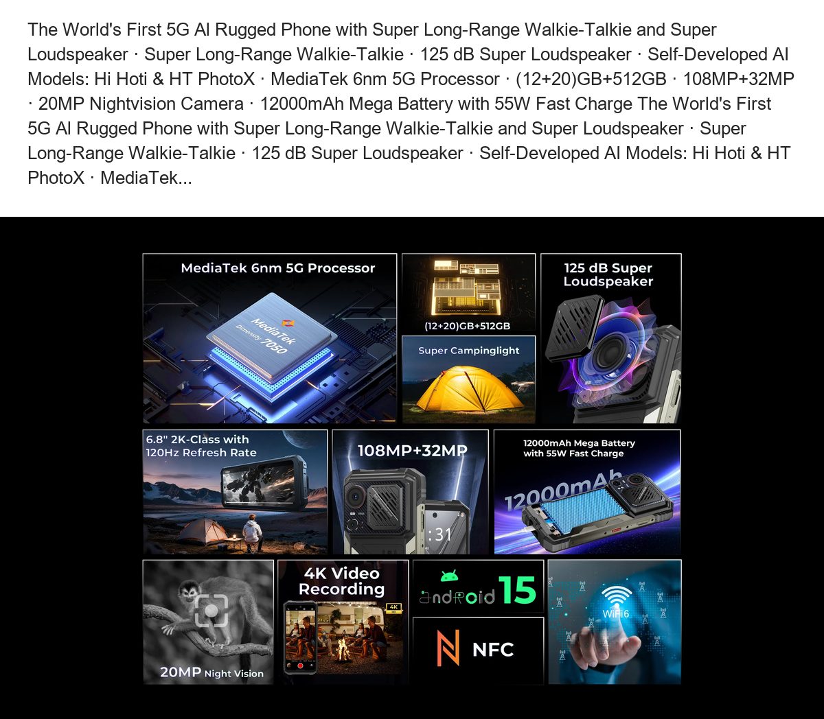 The World's First 5G Al Rugged Phone with Super Long-Range Walkie-Talkie and Super Loudspeaker · Super Long-Range Walkie-Talkie · - view 12
