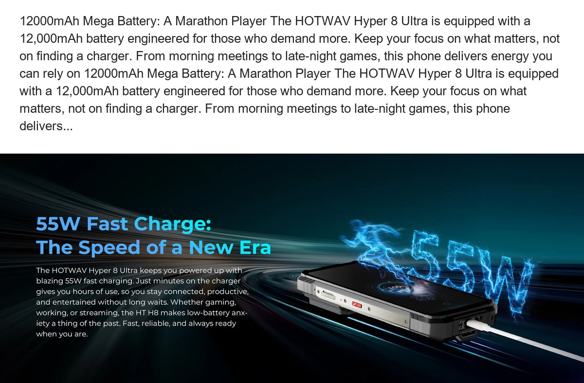 12000mAh Mega Battery: A Marathon Player The HOTWAV Hyper 8 Ultra is equipped with a 12,000mAh battery engineered for those who de - view 48