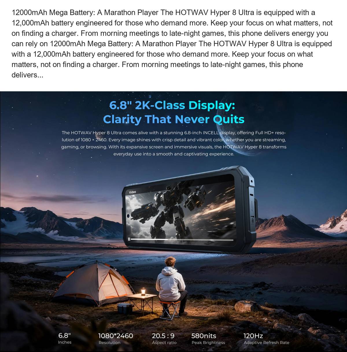 12000mAh Mega Battery: A Marathon Player The HOTWAV Hyper 8 Ultra is equipped with a 12,000mAh battery engineered for those who de - view 54