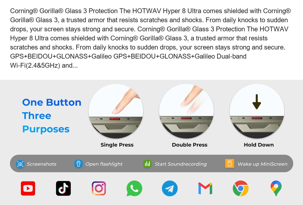 Corning® Gorilla® Glass 3 Protection The HOTWAV Hyper 8 Ultra comes shielded with Corning® Gorilla® Glass 3, a trusted armor that - view 86