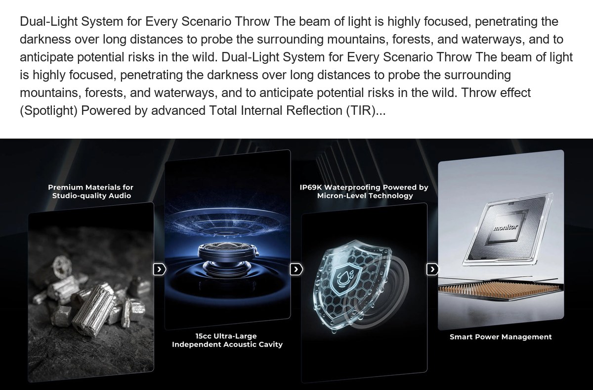 Dual-Light System for Every Scenario Throw The beam of light is highly focused, penetrating the darkness over long distances to pr - view 15