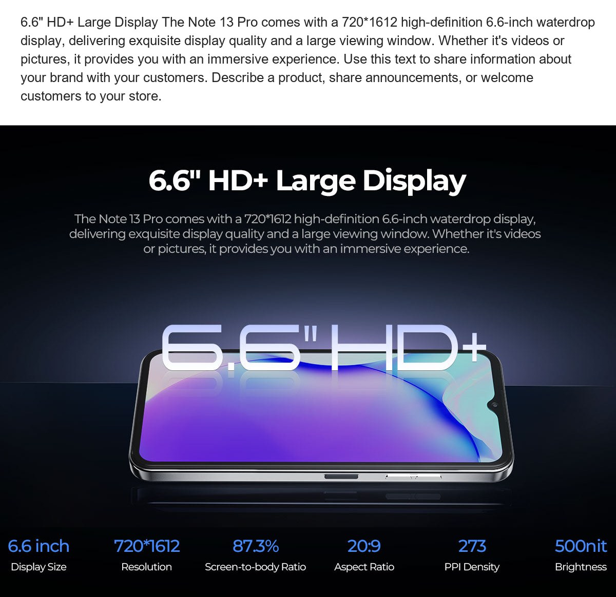 6.6" HD+ Large Display The Note 13 Pro comes with a 720*1612 high-definition 6.6-inch waterdrop display, delivering exquisite disp - view 33