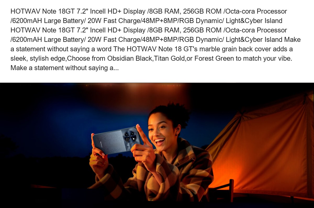 HOTWAV Note 18GT 7.2" Incell HD+ Display /8GB RAM, 256GB ROM /Octa-cora Processor /6200mAH Large Battery/ 20W Fast Charge/48MP+8MP - view 6