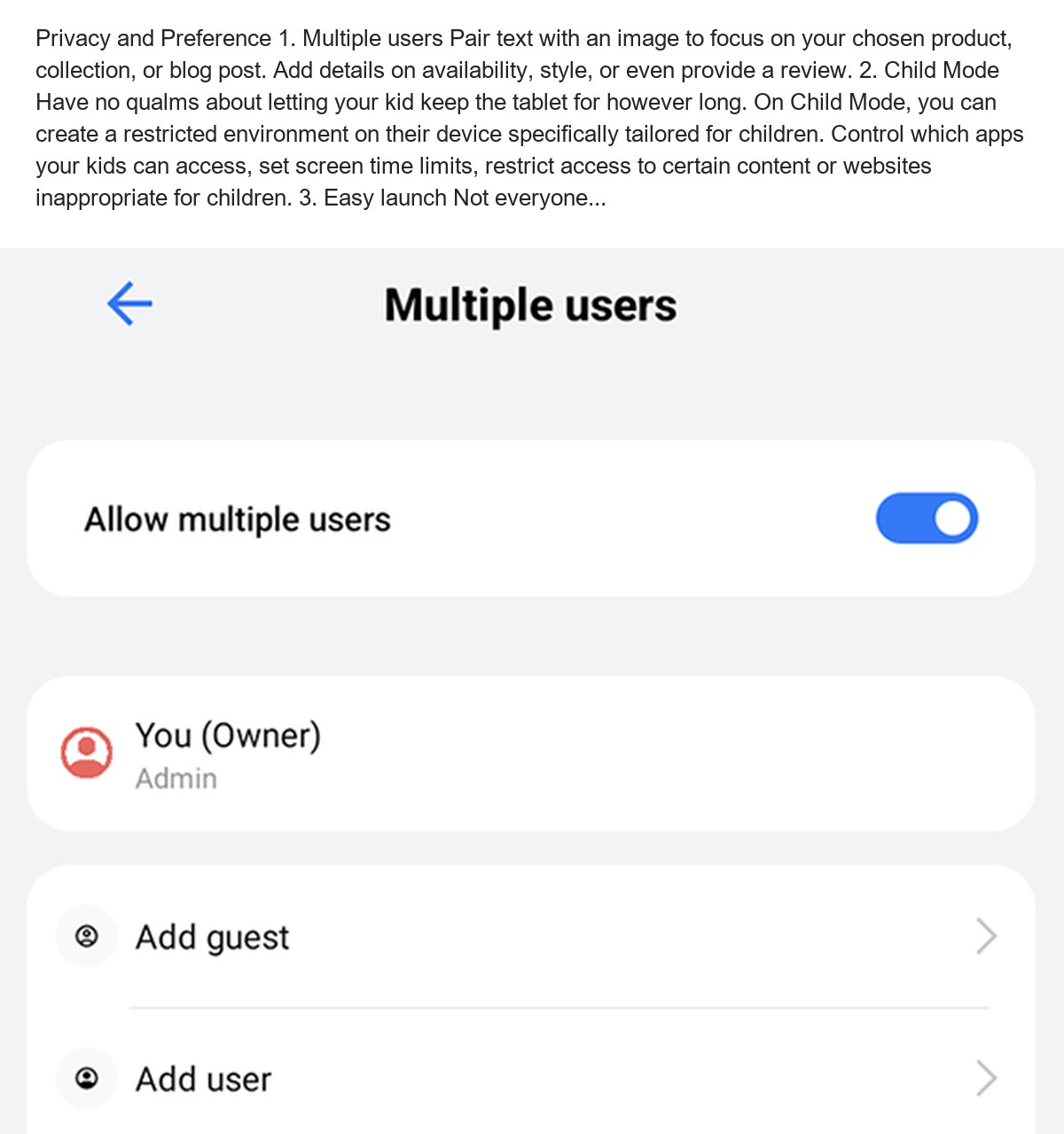 Privacy and Preference 1. Multiple users Pair text with an image to focus on your chosen product, collection, or blog post. Add de - view 62