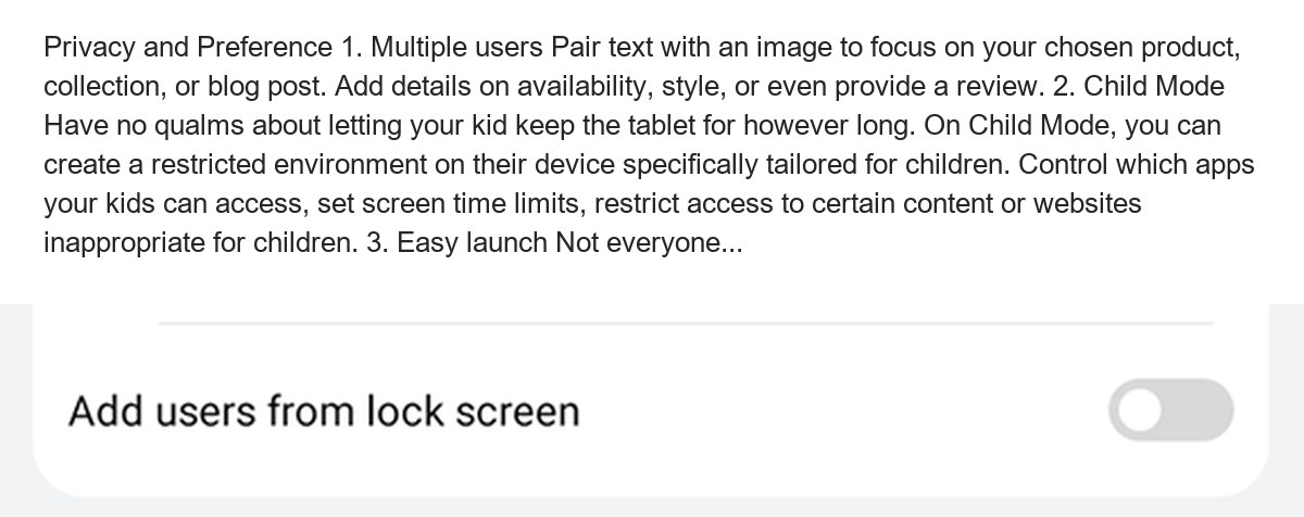 Privacy and Preference 1. Multiple users Pair text with an image to focus on your chosen product, collection, or blog post. Add de - view 63