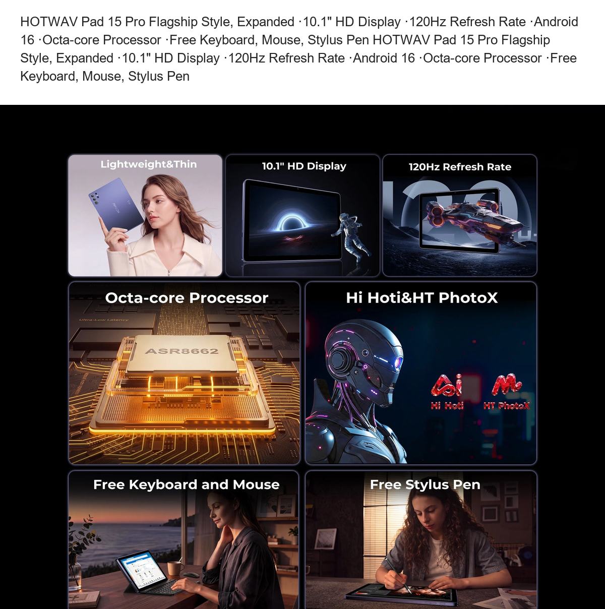 HOTWAV Pad 15 Pro Flagship Style, Expanded ·10.1" HD Display ·120Hz Refresh Rate ·Android 16 ·Octa-core Processor ·Free Keyboard, - view 2