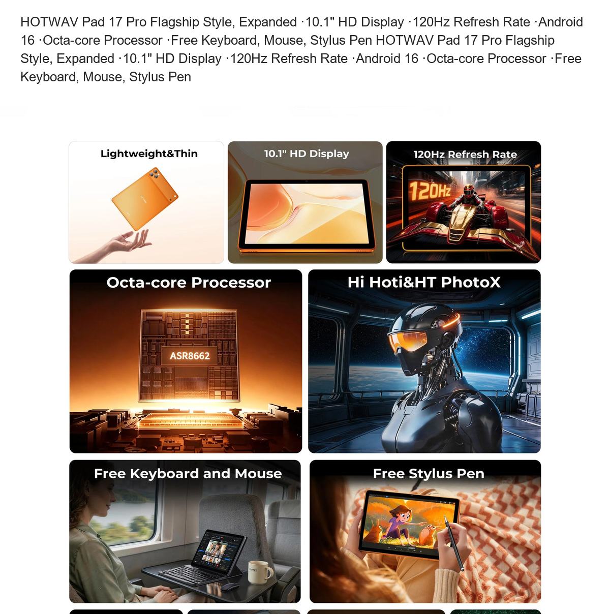 HOTWAV Pad 17 Pro Flagship Style, Expanded ·10.1" HD Display ·120Hz Refresh Rate ·Android 16 ·Octa-core Processor ·Free Keyboard, - view 2