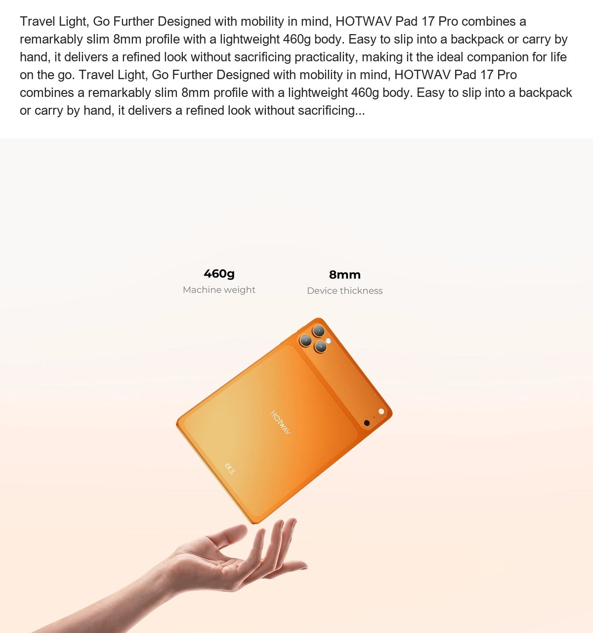 Travel Light, Go Further Designed with mobility in mind, HOTWAV Pad 17 Pro combines a remarkably slim 8mm profile with a lightweig - view 6