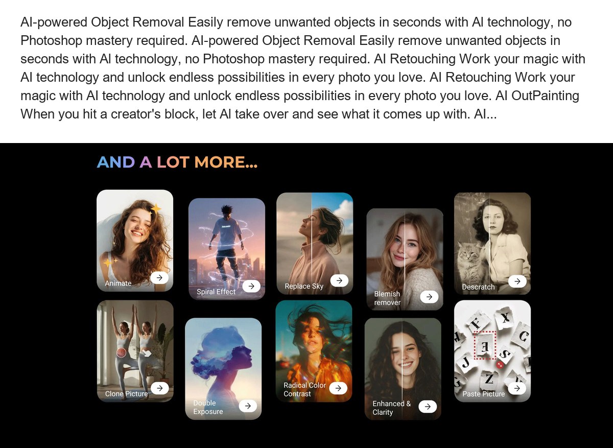 AI-powered Object Removal Easily remove unwanted objects in seconds with Al technology, no Photoshop mastery required. AI-powered - view 33